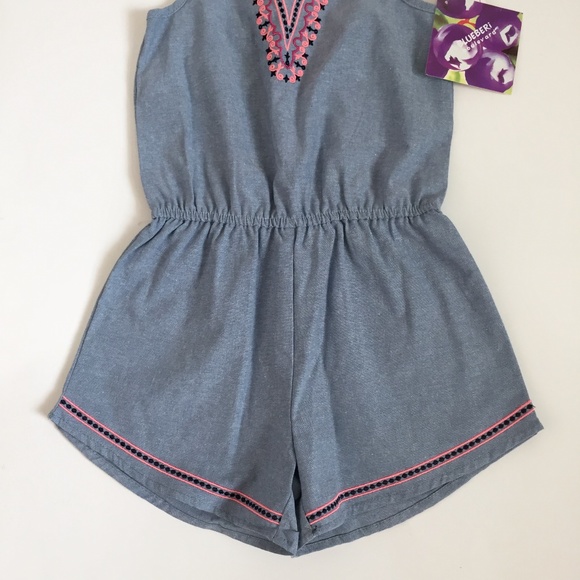 Blueberi Girls Chambray Boho Romper - Picture 3 of 7